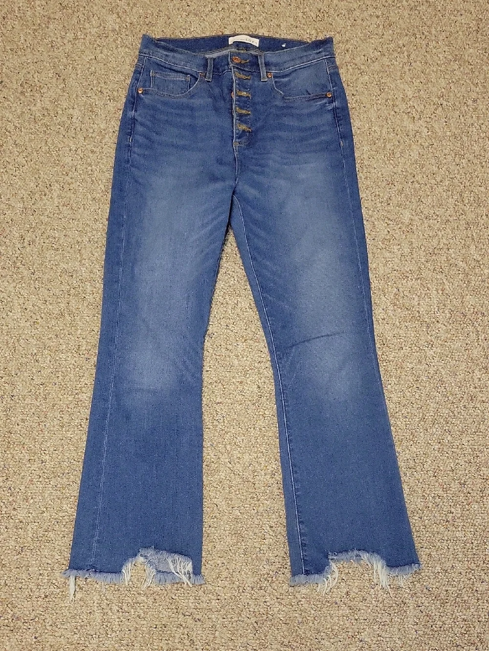 LOFT Women's Button-Fly High-Rise Kick Crop Jeans with Raw Hem 29/8